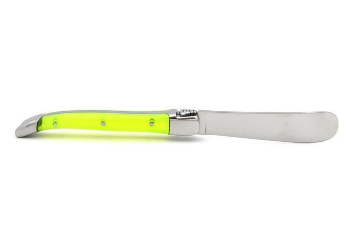 Laguiole Buttermesser, Heftbacken aus glänzendem Edelstahl, fein Griff aus Acryl - Fluo Gelb