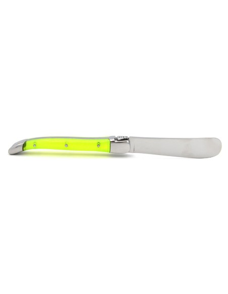 Couteau à beurre de Laguiole. Finition inox brillant avec manche fin en acrylique fluo jaune