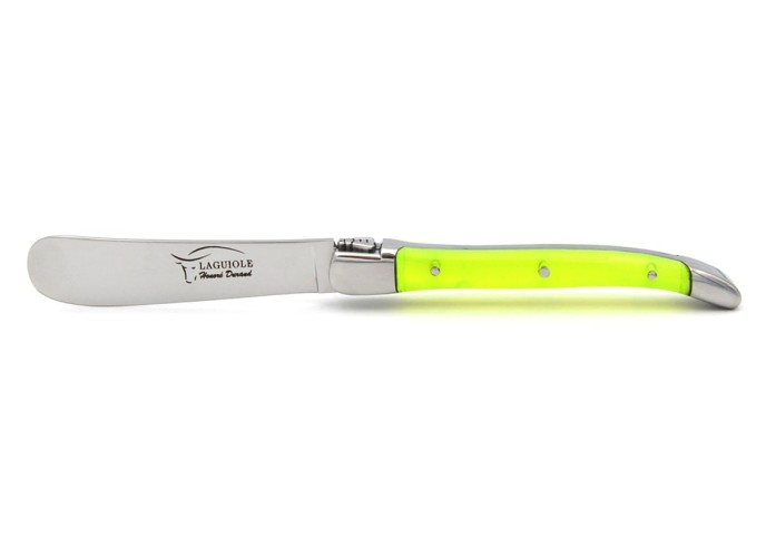 Couteau à beurre de Laguiole. Finition inox brillant avec manche fin en acrylique fluo jaune