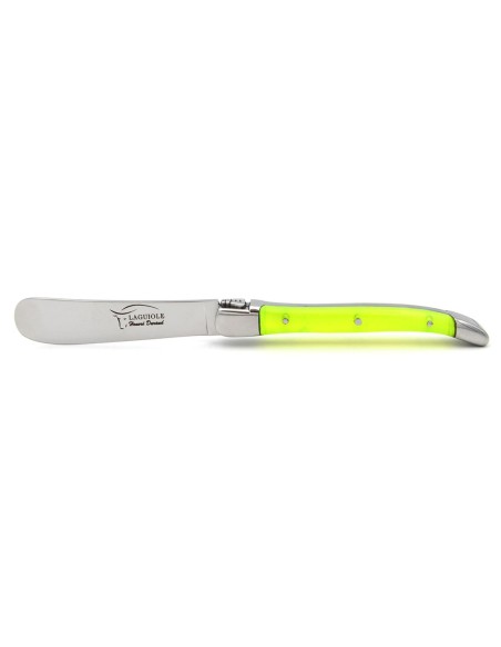 Laguiole Buttermesser, Heftbacken aus glänzendem Edelstahl, fein Griff aus Acryl - Fluo Gelb