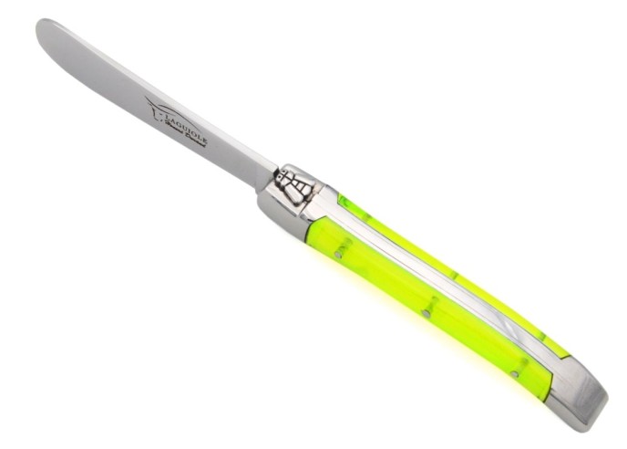 Laguiole Buttermesser, Heftbacken aus glänzendem Edelstahl, fein Griff aus Acryl - Fluo Gelb