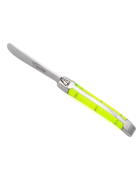 Laguiole butter knife with shiny stainless steel bolsters. Slim handle in Acrylic - Fluo yellow