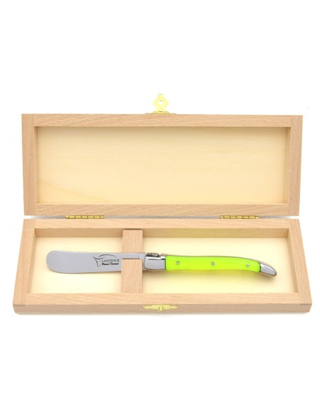 Laguiole Buttermesser, Heftbacken aus glänzendem Edelstahl, fein Griff aus Acryl - Fluo Gelb