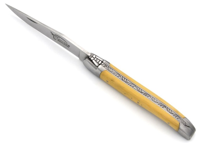 Laguiole pocket knife, 12 cm, welded bee, boxwood handle with matt bolsters