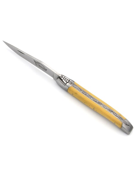 Laguiole Klappmesser, 12cm, Geschweißte Biene, Heftbacken aus mattem Edelstahl, Griff aus Buchsbaum