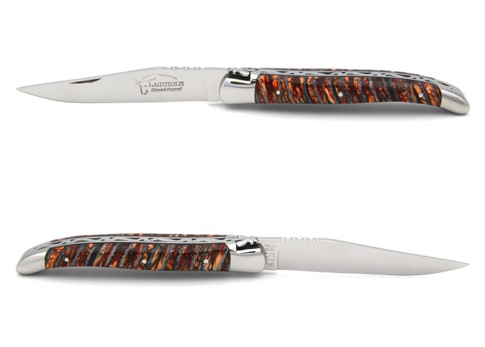 Laguiole pliant en molaire de mammouth rouge