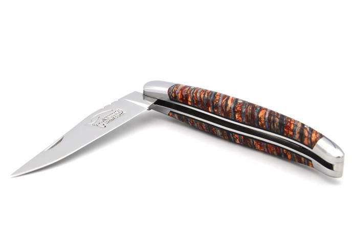 Laguiole pliant en molaire de mammouth rouge