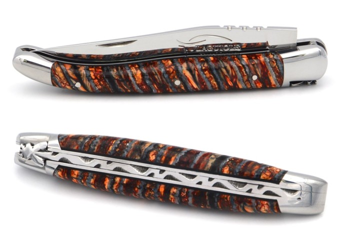 Laguiole pocket knife, orange lava mammoth molar