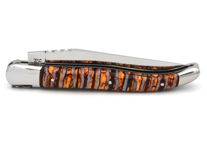 Laguiole pocket knife 12 cm, orange mammoth molar handle