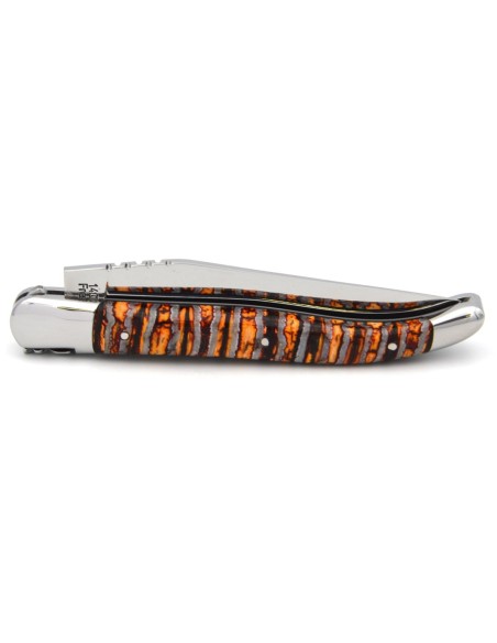Laguiole pliant 12 cm, manche en molaire de mammouth orange