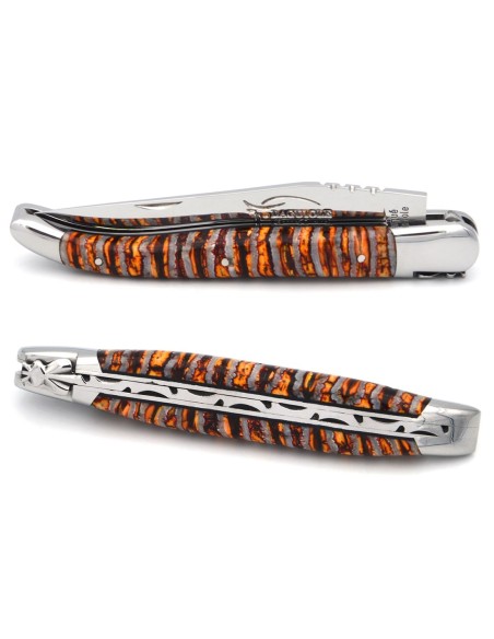 Laguiole pliant 12 cm, manche en molaire de mammouth orange