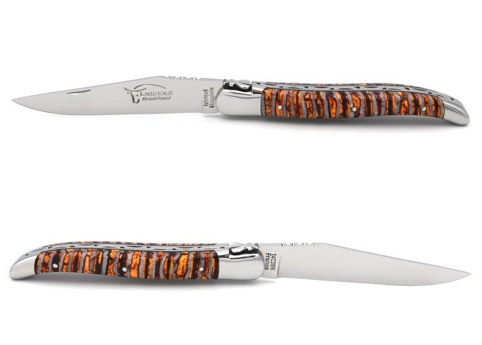 Laguiole pliant 12 cm, manche en molaire de mammouth orange