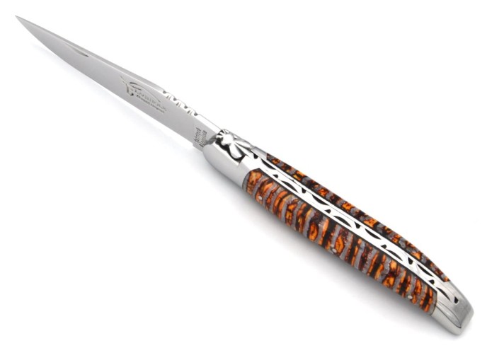 Laguiole pliant 12 cm, manche en molaire de mammouth orange