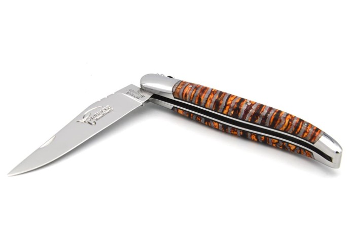 Laguiole pliant 12 cm, manche en molaire de mammouth orange