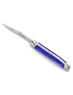 Laguiole pliant 11cm, abeille soudée, manche en acrylique bleu gitane 2