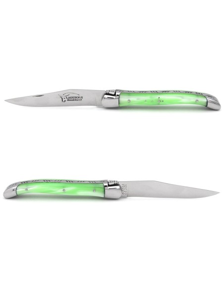 Laguiole Klappmesser, 11cm, Griff aus Acryl, Perlmutt grun
