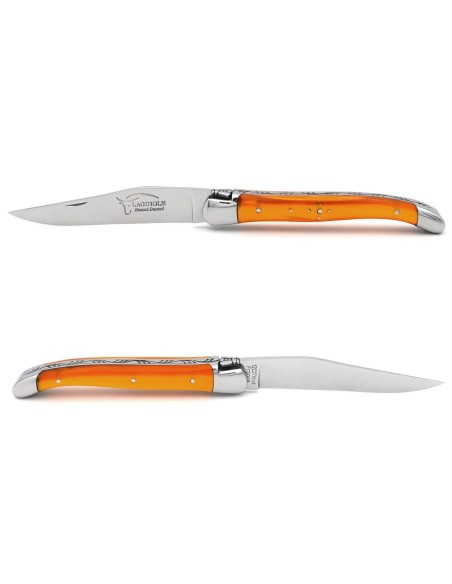 Laguiole pliant 11 cm, manche en acrylique nacré orange