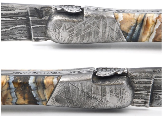 Laguiole pliant 12cm, acier Damas Sauvage,  1 mitre avant acier météorite