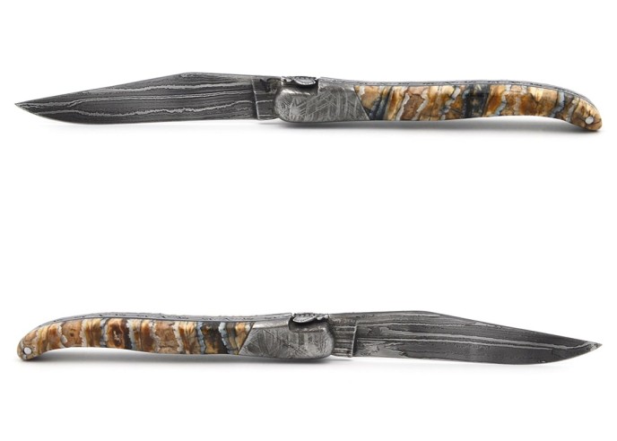 Laguiole pliant 12cm, acier Damas Sauvage,  1 mitre avant acier météorite