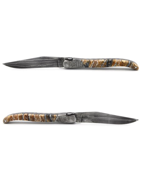 Laguiole pliant 12cm, acier Damas Sauvage,  1 mitre avant acier météorite