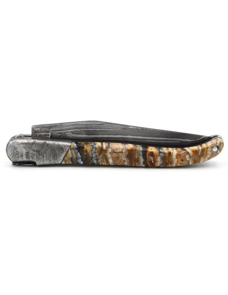 Laguiole pliant 12cm, acier Damas Sauvage,  1 mitre avant acier météorite