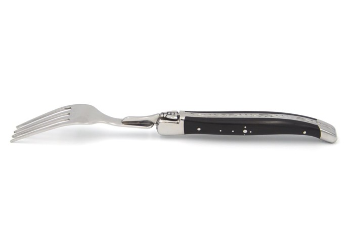 Laguiole forks with shiny stainless steel bolsters. Wide various wood handles