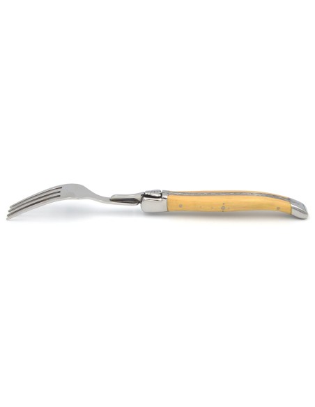 Laguiole forks with shiny stainless steel bolsters. Wide various wood handles