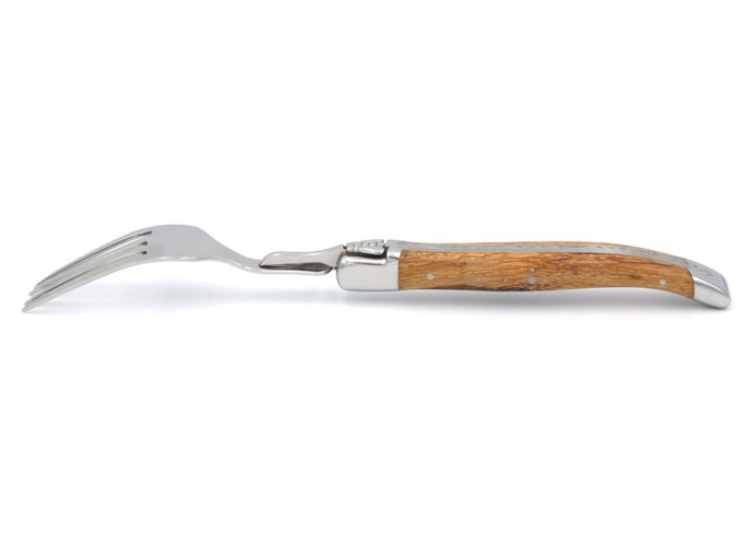 Laguiole Tafelgabeln, Heftbacken aus glänzendem Edelstahl, breiterer Griff aus Verschiedene Holzarten