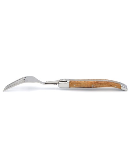 Laguiole forks with shiny stainless steel bolsters. Wide various wood handles