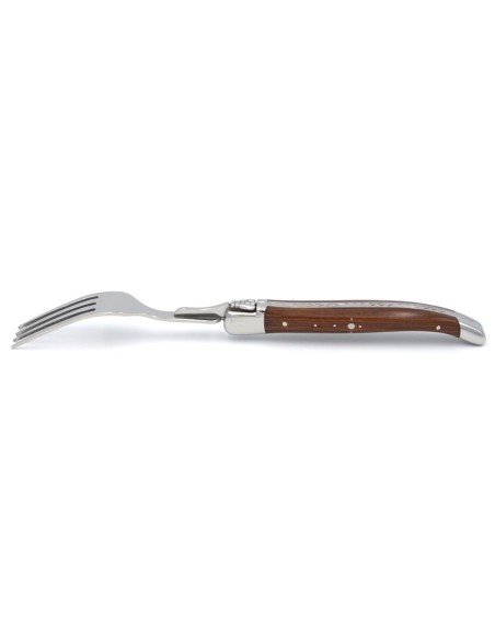 Laguiole forks with shiny stainless steel bolsters. Wide various wood handles