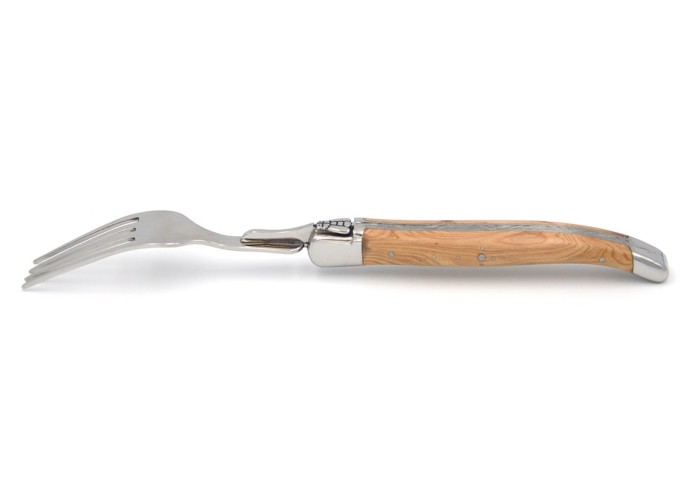 Laguiole Tafelgabeln, Heftbacken aus glänzendem Edelstahl, breiterer Griff aus Verschiedene Holzarten