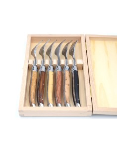 Laguiole forks with shiny stainless steel bolsters. Wide various wood handles 2