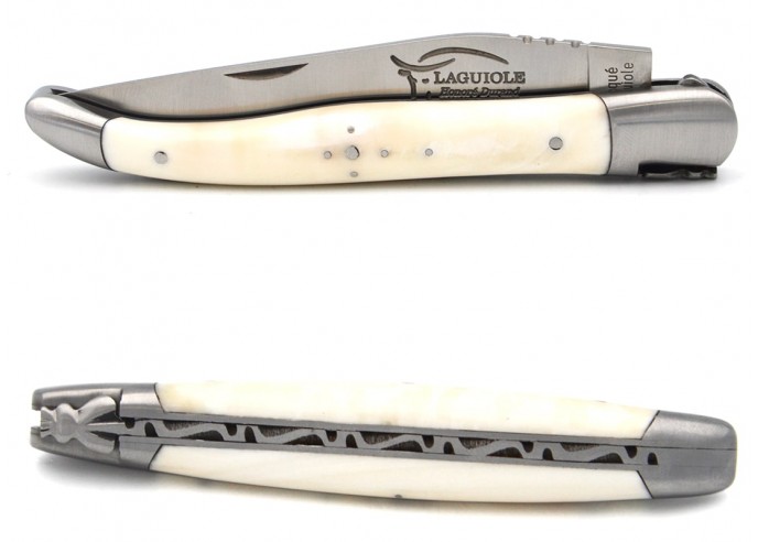 Laguiole pocket knife, 12 cm, forged bee, warthog tooth handle with stainless steel bolsters