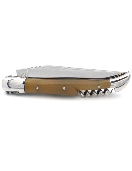 Laguiole pocket knife, 12 cm, blade and corkscrew,  horn tip handle with polished bolsters
