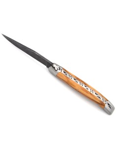 Laguiole pliant 11 cm avec lame Damas, manche olivier et mitres inox 2