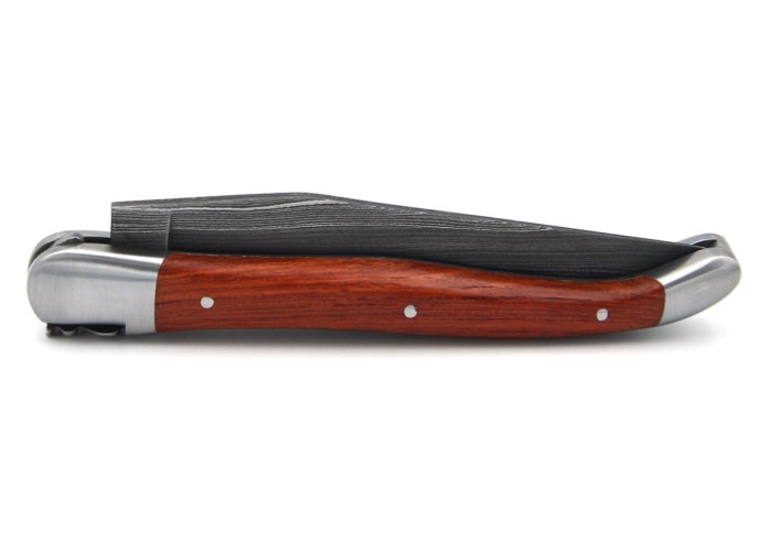 Laguiole pliant 12cm, acier Damas, manche bois de rose, lame seule