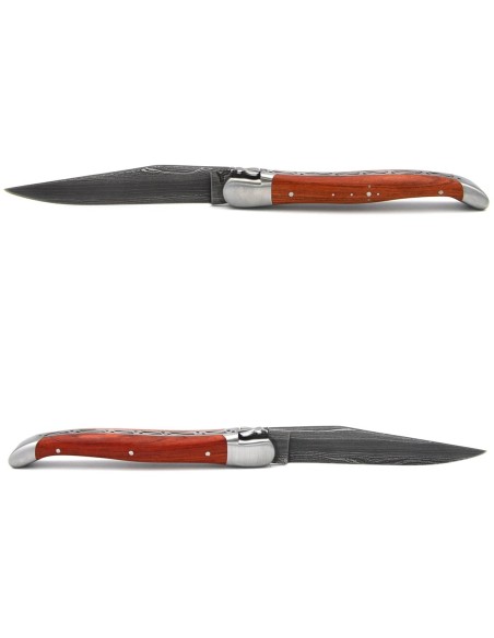 Laguiole pocket knife, 12 cm, forged bee, Damascus steel blade, rosewood handle with matt bolsters