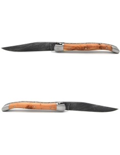 Laguiole pliant 11 cm avec lame Damas, manche genévrier et mitres inox 2