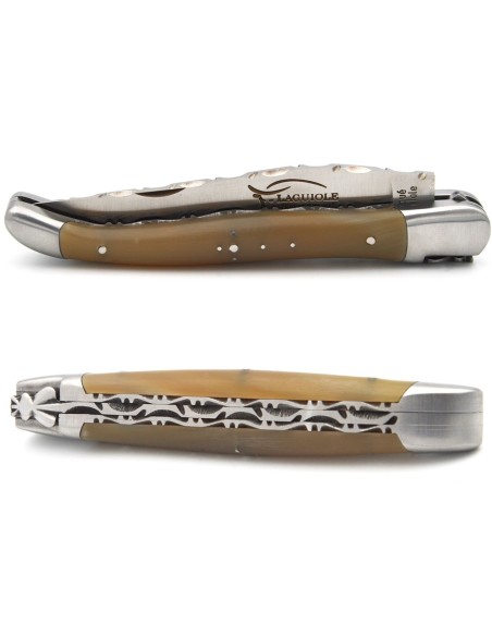 Laguiole pliant 12cm, ciselage dessus dessous et doubles platines
