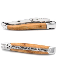 Laguiole 12cm, Doppelplatinen ziseliert, Heftbacken aus glänzendem Edelstahl, Wacholderholz