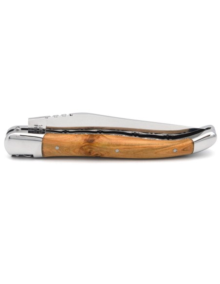 Laguiole pliant abeille forgée 12cm, manche genévrier cade, doubles platines