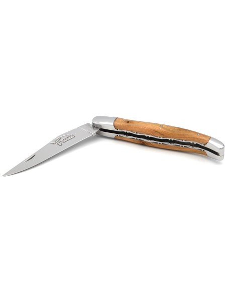 Laguiole pliant abeille forgée 12cm, manche genévrier cade, doubles platines