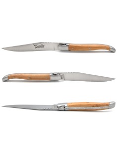 Laguiole steak knives with matt stainless steel bolsters. Juniper wood handles 2