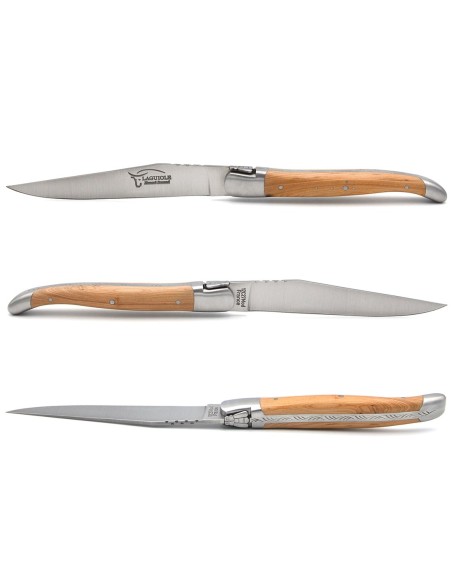 Coffret de couteaux de table de Laguiole avec mitres inox mat, manche galbé en genévrier