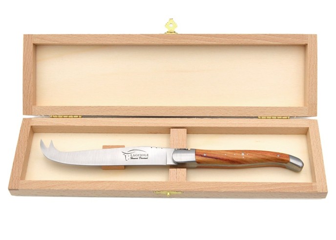 Laguiole Käsemesser, Heftbacken aus mattem Edelstahl, breiterer Griff aus Rosenholz