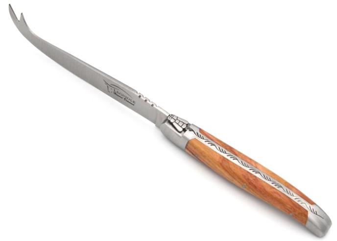 Laguiole Käsemesser, Heftbacken aus mattem Edelstahl, breiterer Griff aus Rosenholz