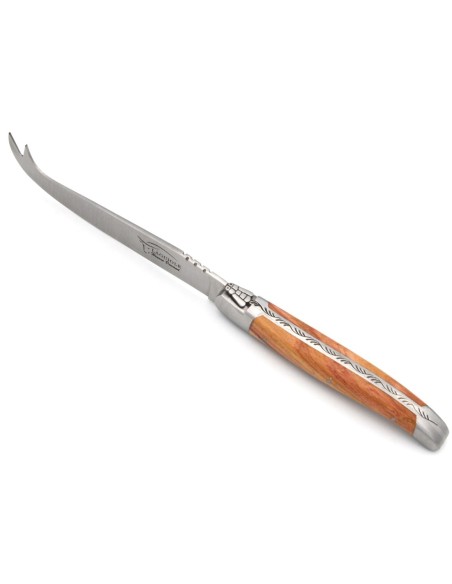 Laguiole Käsemesser, Heftbacken aus mattem Edelstahl, breiterer Griff aus Rosenholz