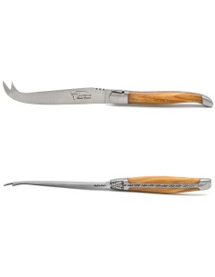 Laguiole Käsemesser, Heftbacken aus mattem Edelstahl, breiterer Griff aus Olivenholz