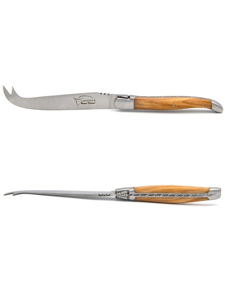 Couteau à fromage avec mitres inox mat et manche bois d'olivier