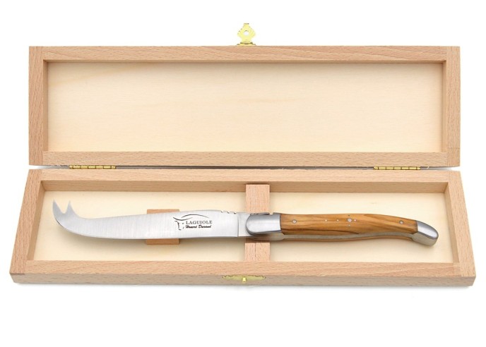 Couteau à fromage avec mitres inox mat et manche bois d'olivier